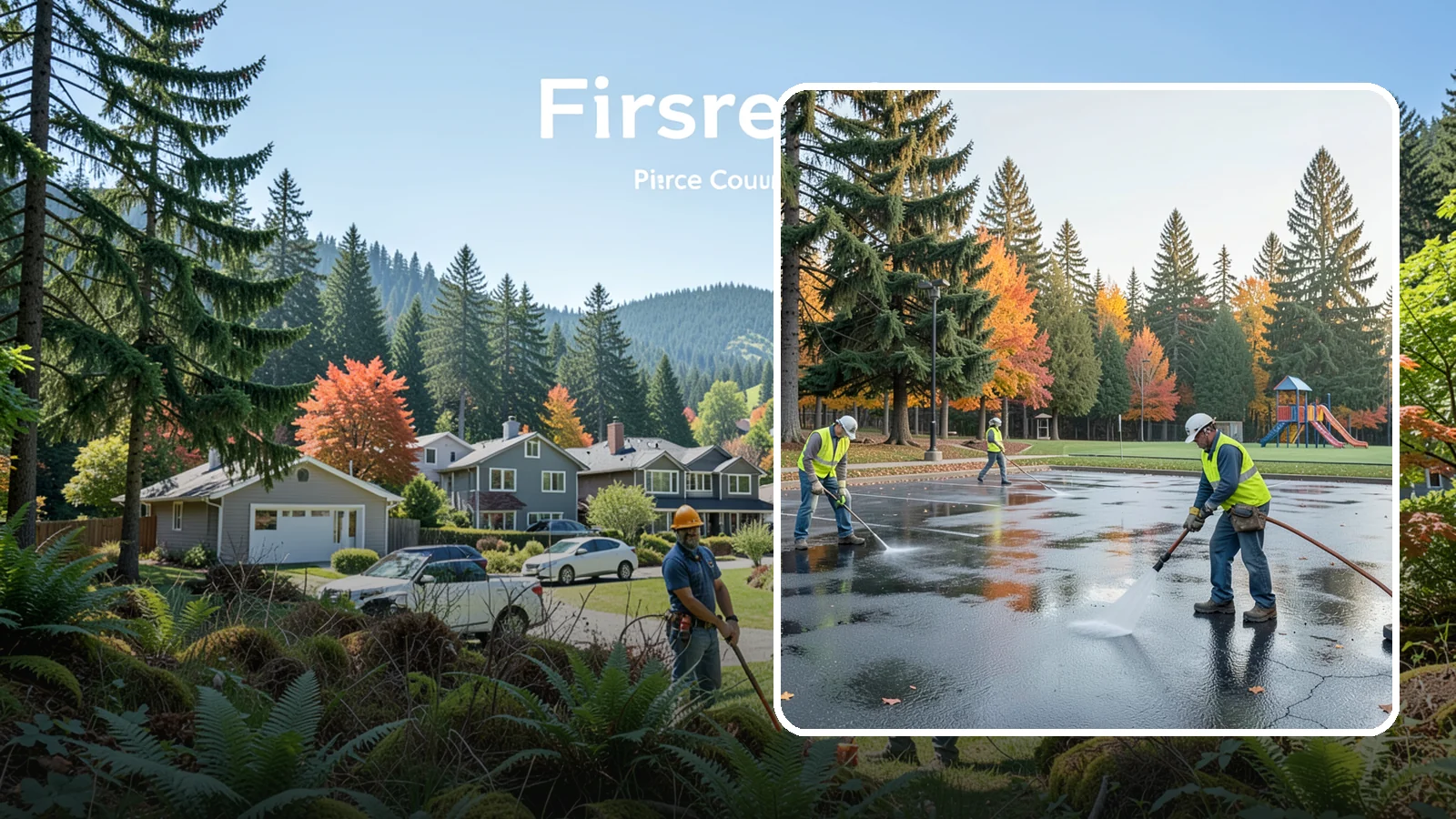 Parking Lot Cleaning in Fircrest, Pierce County, WA - Pressure wash and degrease public parking lots to remove oil staining, gum, and accumulated grime.