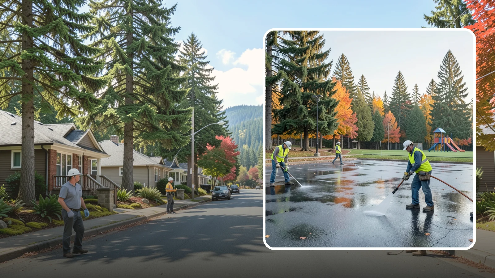 Parking Lot Cleaning in Hunts Point, King County, WA - Pressure wash and degrease public parking lots to remove oil staining, gum, and accumulated grime.