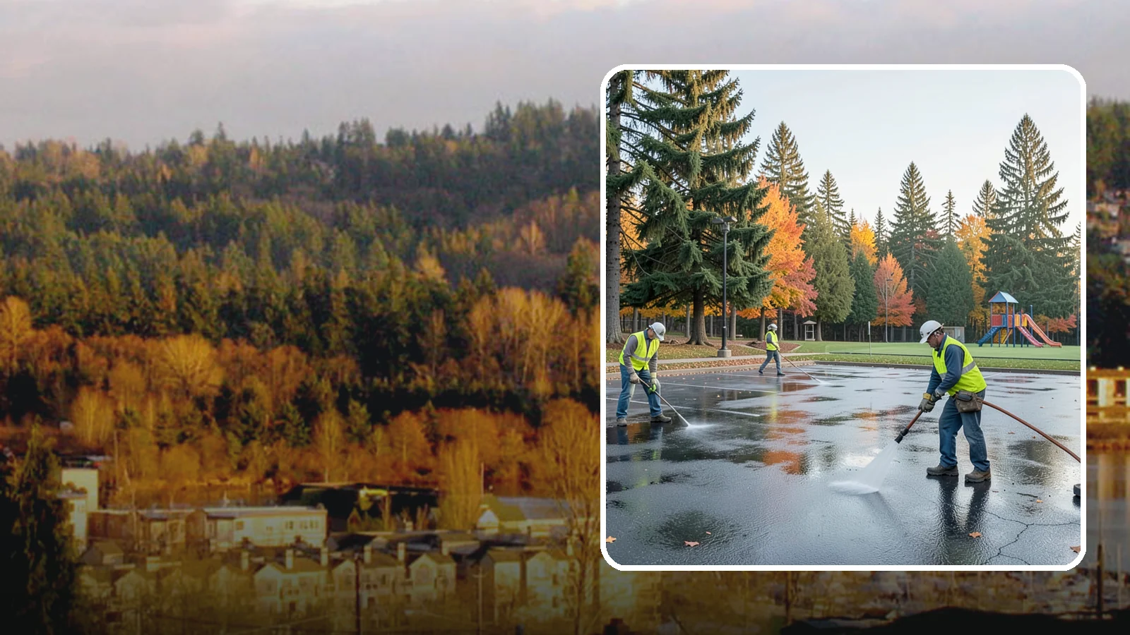 Parking Lot Cleaning in Kenmore, King County, WA - Pressure wash and degrease public parking lots to remove oil staining, gum, and accumulated grime.