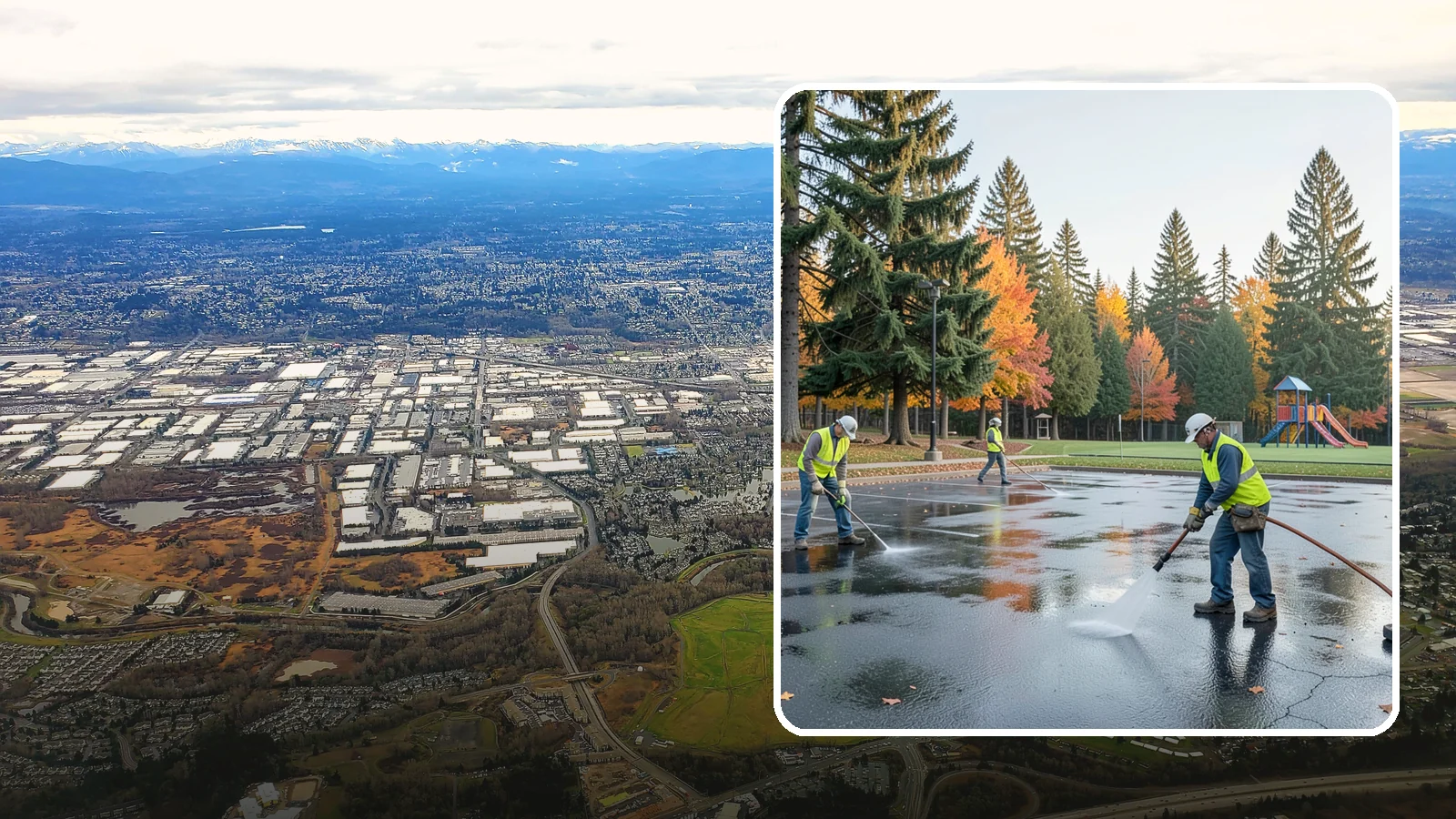 Parking Lot Cleaning in Kent, King County, WA - Pressure wash and degrease public parking lots to remove oil staining, gum, and accumulated grime.