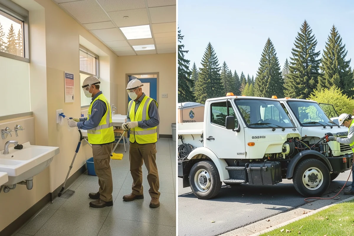 Parking Lot Cleaning in La Conner, Skagit County, WA - Survey lot size, surface type, and staining with staff