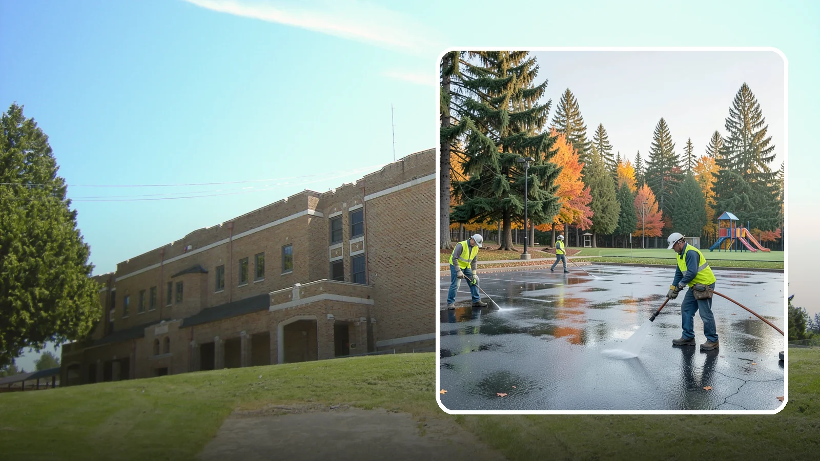 Parking Lot Cleaning in Maple Valley, King County, WA - Pressure wash and degrease public parking lots to remove oil staining, gum, and accumulated grime.