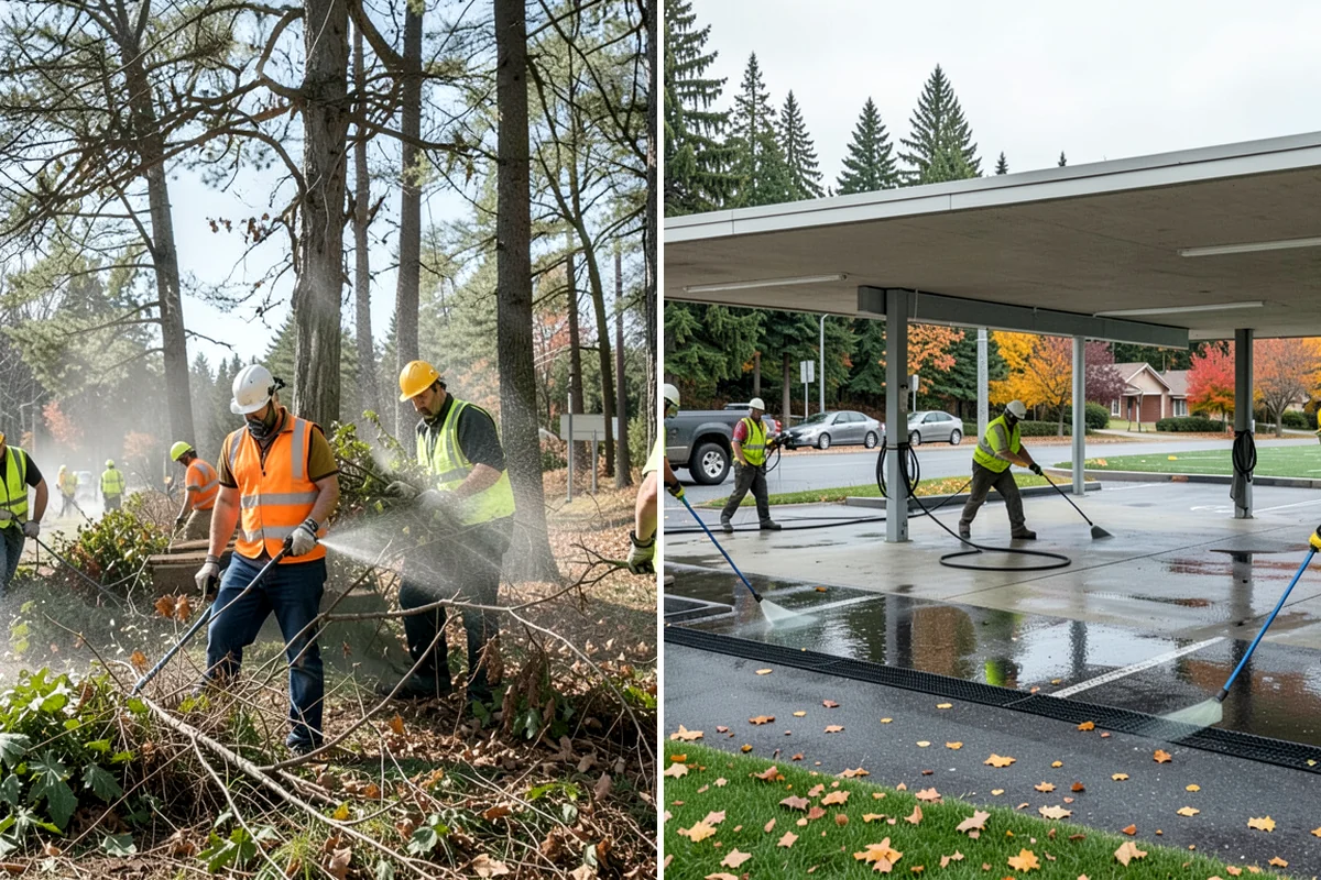 Parking Lot Cleaning in Maple Valley, King County, WA - Survey lot size, surface type, and staining with staff