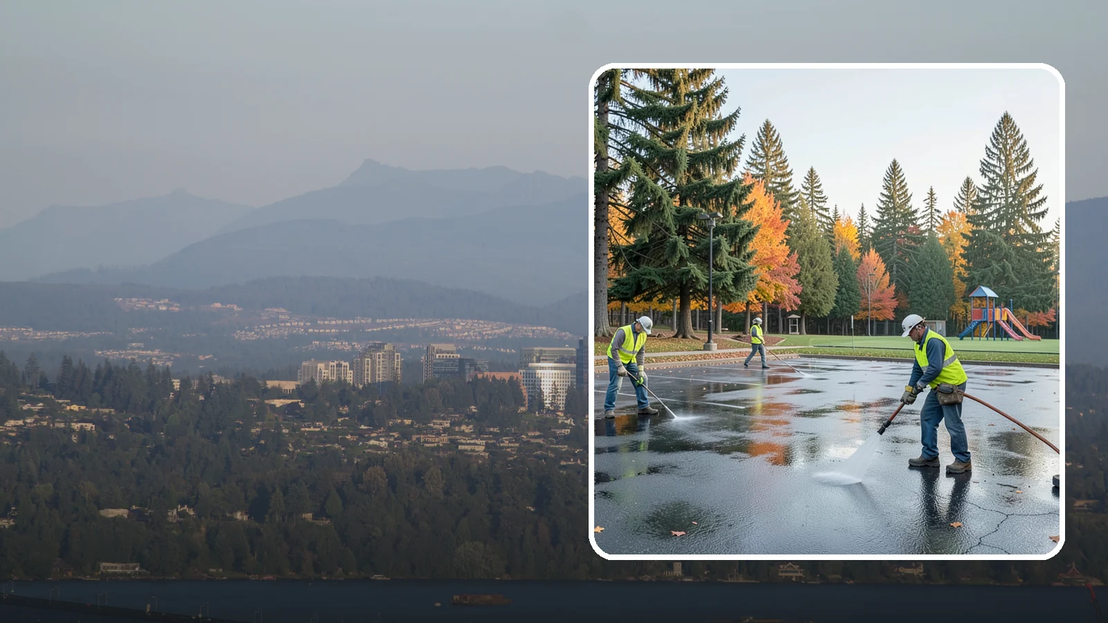 Parking Lot Cleaning in Medina, King County, WA - Pressure wash and degrease public parking lots to remove oil staining, gum, and accumulated grime.