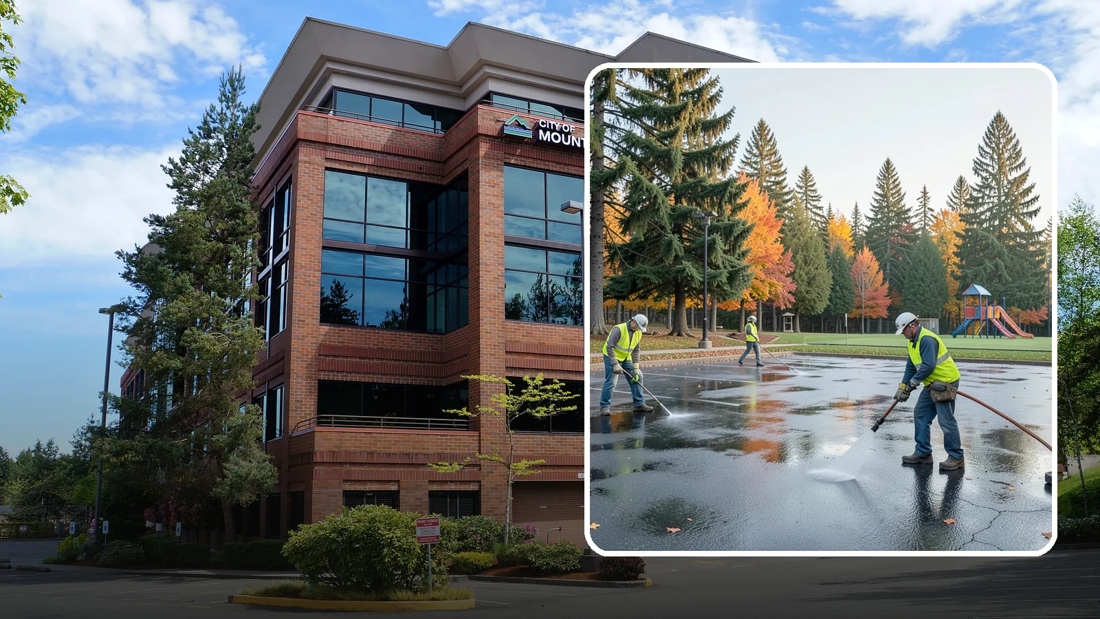 Parking Lot Cleaning in Mountlake Terrace, Snohomish County, WA - Pressure wash and degrease public parking lots to remove oil staining, gum, and accumulated grime.