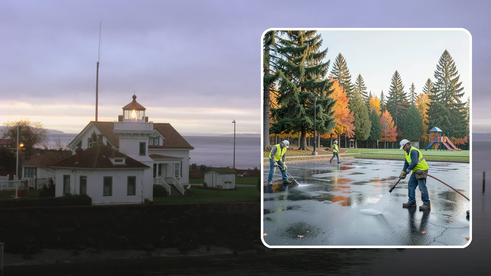 Parking Lot Cleaning in Mukilteo, Snohomish County, WA - Pressure wash and degrease public parking lots to remove oil staining, gum, and accumulated grime.