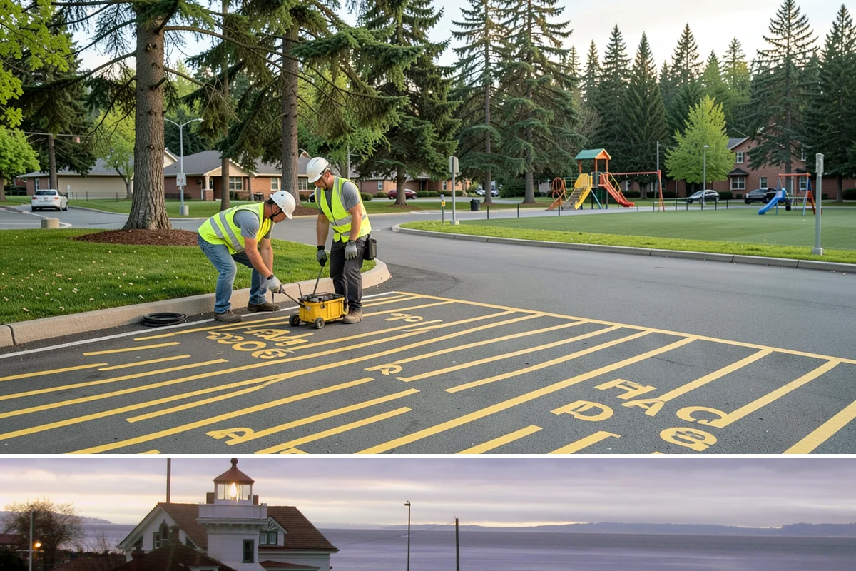 Parking Lot Cleaning in Mukilteo, Snohomish County, WA - Parking-lot cleaning is best scheduled in dry spring and summer months when surfaces dry quickly and closures can be kept short.