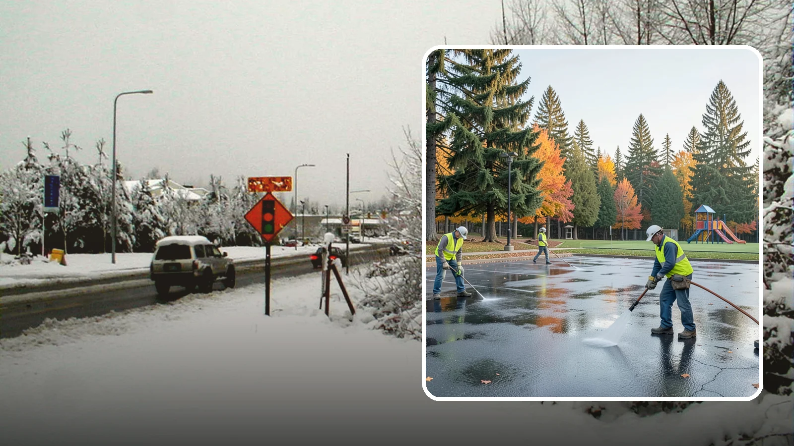 Parking Lot Cleaning in Newcastle, King County, WA - Pressure wash and degrease public parking lots to remove oil staining, gum, and accumulated grime.