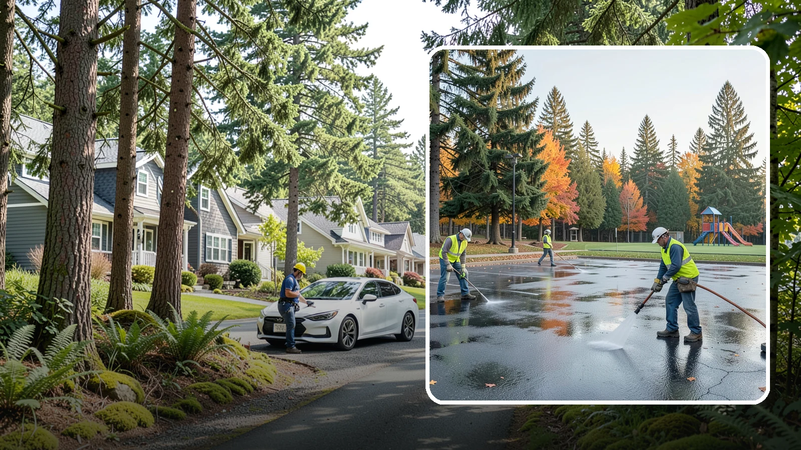 Parking Lot Cleaning in Normandy Park, King County, WA - Pressure wash and degrease public parking lots to remove oil staining, gum, and accumulated grime.