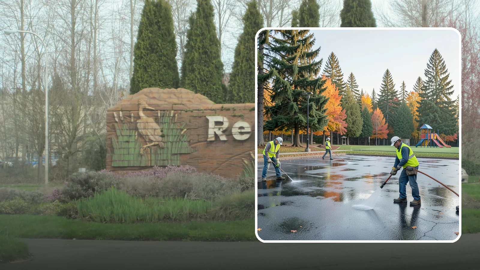 Parking Lot Cleaning in Renton, King County, WA - Pressure wash and degrease public parking lots to remove oil staining, gum, and accumulated grime.