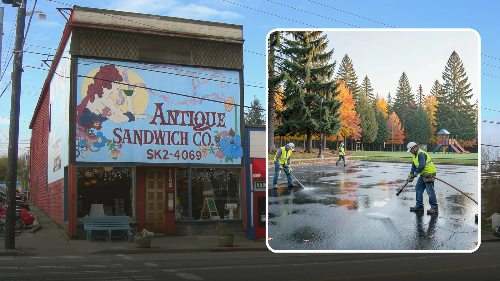 Parking Lot Cleaning in Ruston, Pierce County, WA - Pressure wash and degrease public parking lots to remove oil staining, gum, and accumulated grime.