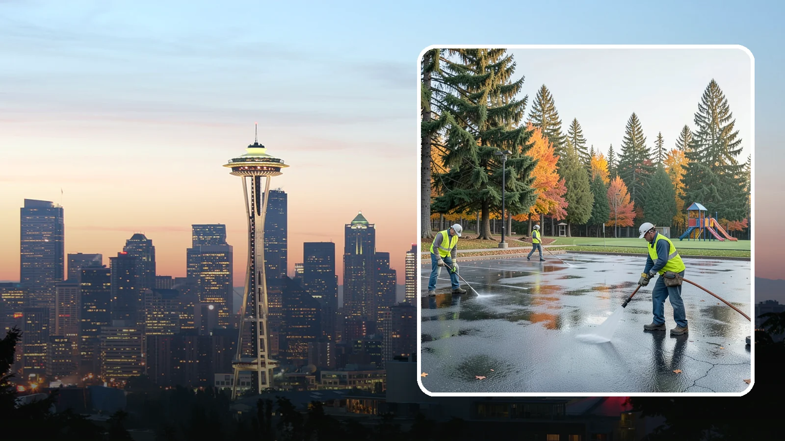 Parking Lot Cleaning in Seattle, King County, WA - Pressure wash and degrease public parking lots to remove oil staining, gum, and accumulated grime.