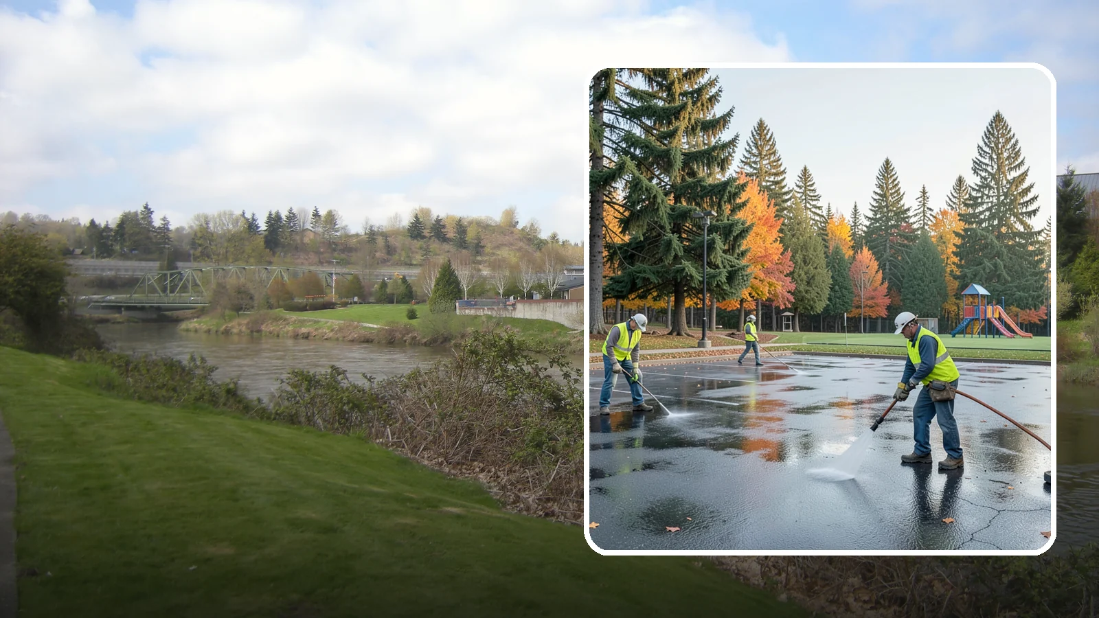 Parking Lot Cleaning in Tukwila, King County, WA - Pressure wash and degrease public parking lots to remove oil staining, gum, and accumulated grime.