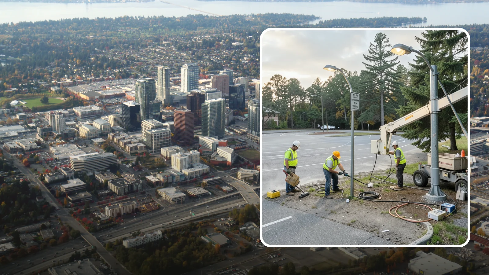 Parking Lot Lighting in Bellevue, King County, WA - Maintenance and repair of pole-mounted parking lot lighting at public facilities and transit sites.