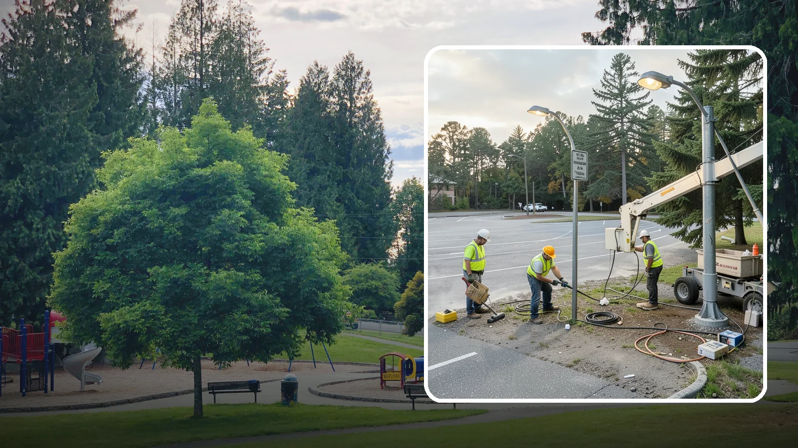 Parking Lot Lighting in Bonney Lake, Pierce County, WA - Maintenance and repair of pole-mounted parking lot lighting at public facilities and transit sites.