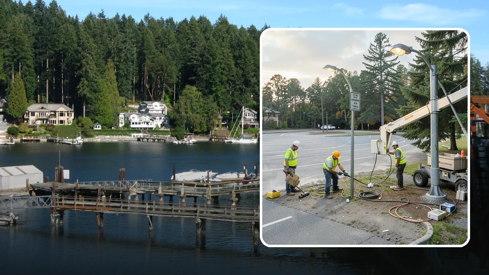 Parking Lot Lighting in Gig Harbor, Pierce County, WA - Maintenance and repair of pole-mounted parking lot lighting at public facilities and transit sites.