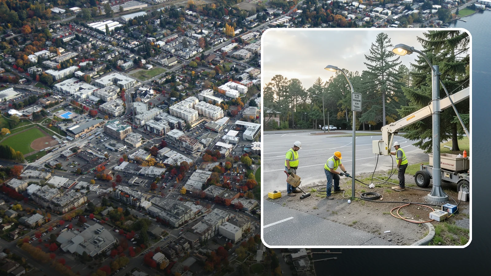 Parking Lot Lighting in Kirkland, King County, WA - Maintenance and repair of pole-mounted parking lot lighting at public facilities and transit sites.