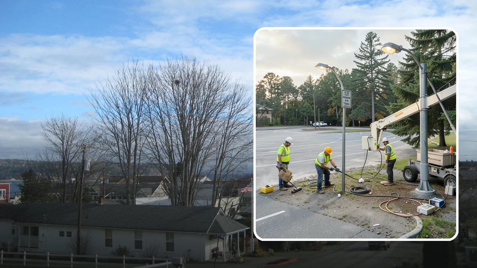 Parking Lot Lighting in Langley, Island County, WA - Maintenance and repair of pole-mounted parking lot lighting at public facilities and transit sites.
