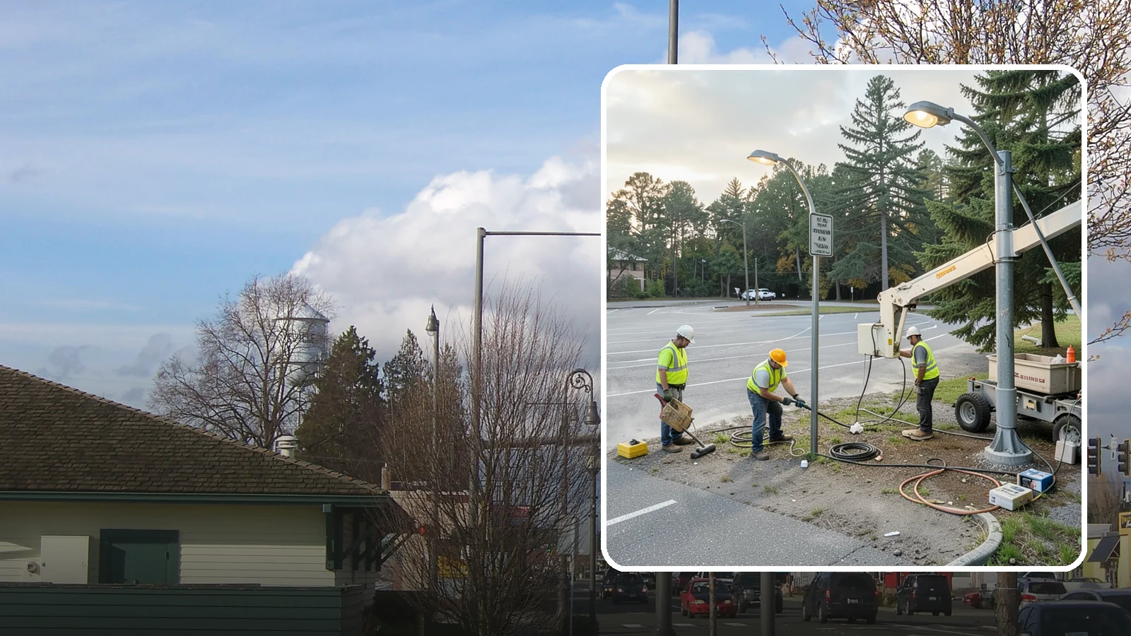 Parking Lot Lighting in Marysville, Snohomish County, WA - Maintenance and repair of pole-mounted parking lot lighting at public facilities and transit sites.