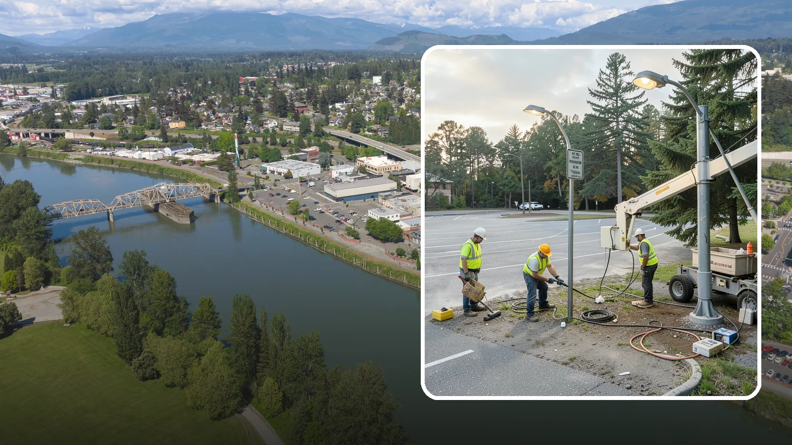 Parking Lot Lighting in Mount Vernon, Skagit County, WA - Maintenance and repair of pole-mounted parking lot lighting at public facilities and transit sites.