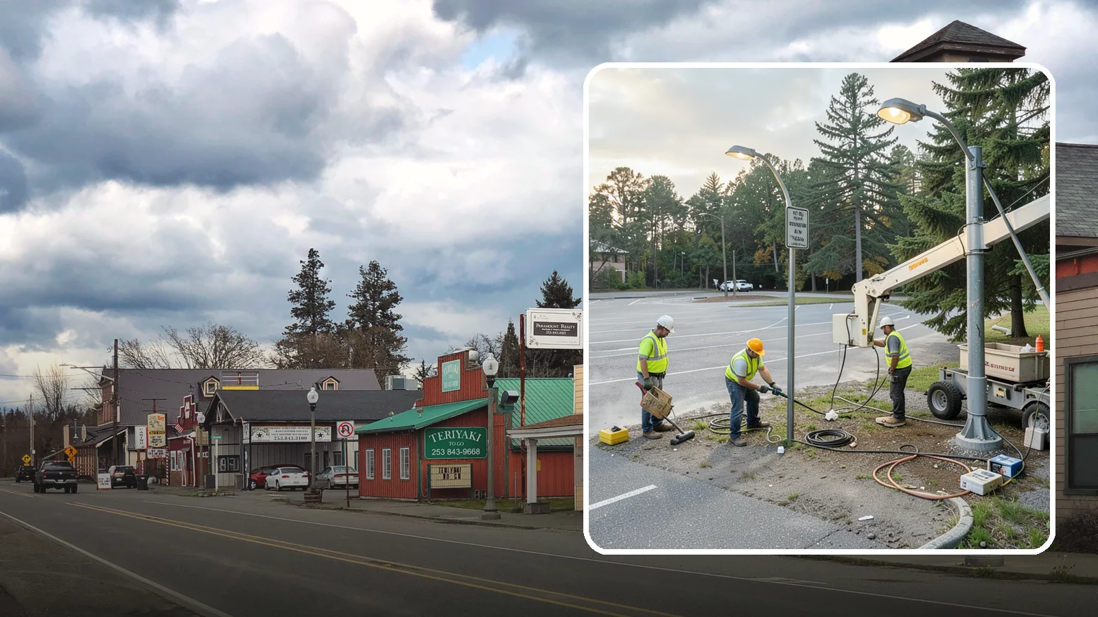 Parking Lot Lighting in Roy, Pierce County, WA - Maintenance and repair of pole-mounted parking lot lighting at public facilities and transit sites.