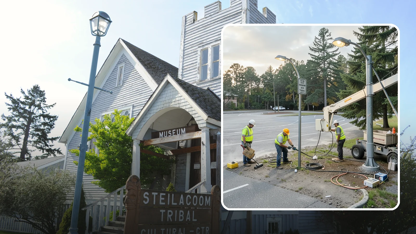 Parking Lot Lighting in Steilacoom, Pierce County, WA - Maintenance and repair of pole-mounted parking lot lighting at public facilities and transit sites.