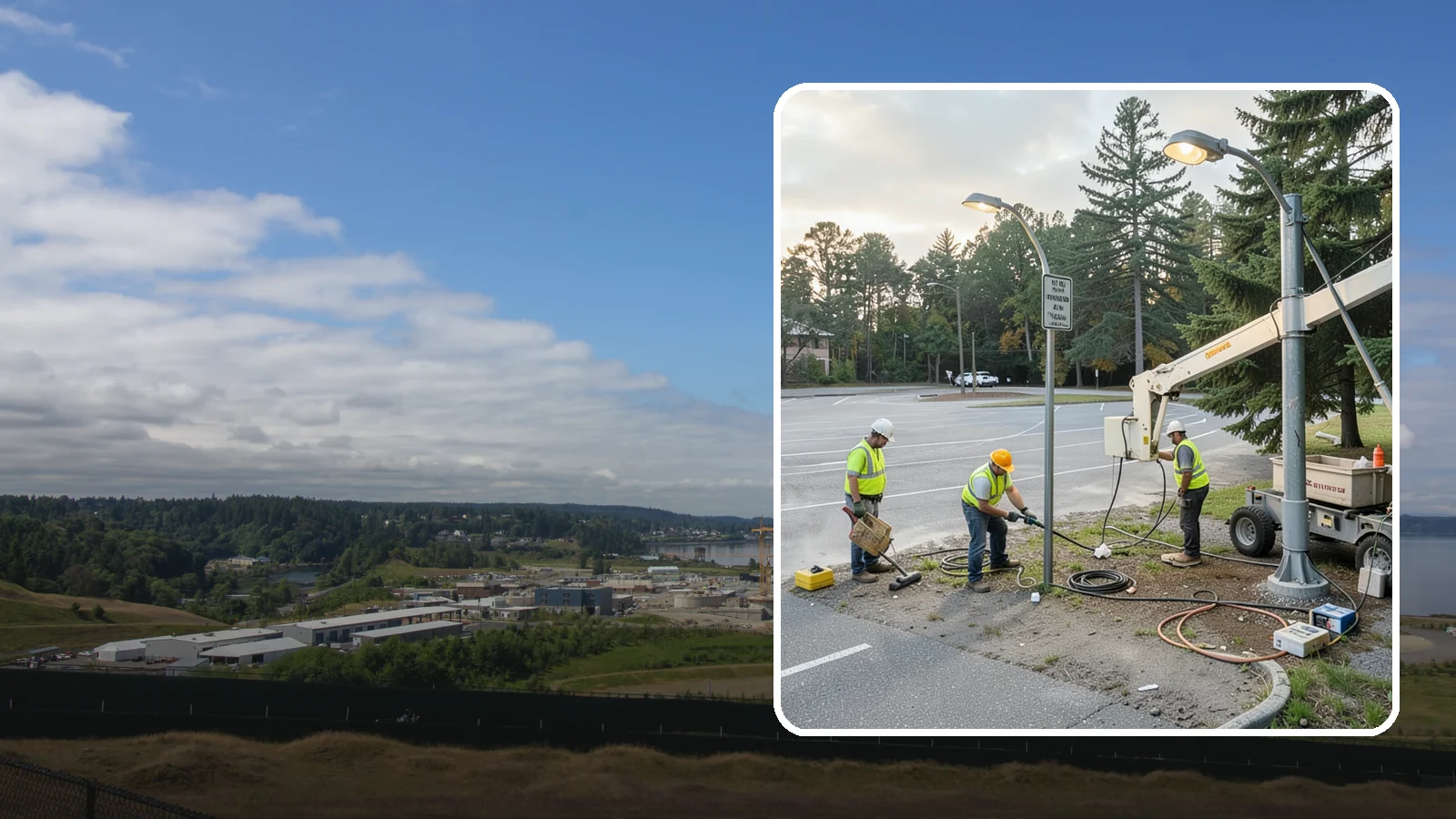 Parking Lot Lighting in University Place, Pierce County, WA - Maintenance and repair of pole-mounted parking lot lighting at public facilities and transit sites.