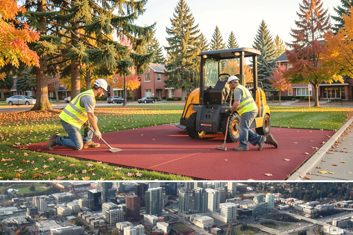 Parking Lot Paving in Bellevue, King County, WA - Lot paving is scheduled in summer to secure the dry, warm weather that quality compaction requires.