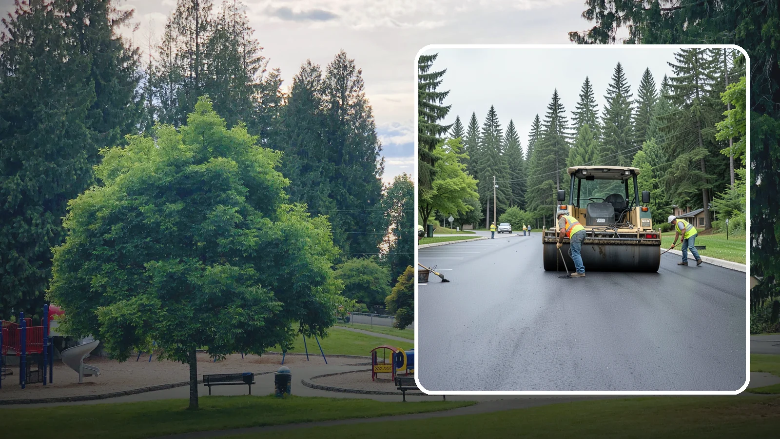Parking Lot Paving in Bonney Lake, Pierce County, WA - Full-depth and overlay paving for municipal parking lots at facilities, parks, and transit sites.
