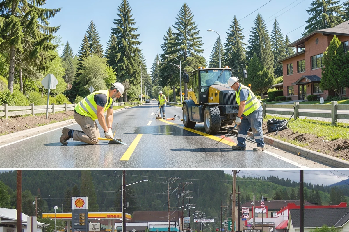Parking Lot Paving in Granite Falls, Snohomish County, WA - Lot paving is scheduled in summer to secure the dry, warm weather that quality compaction requires.