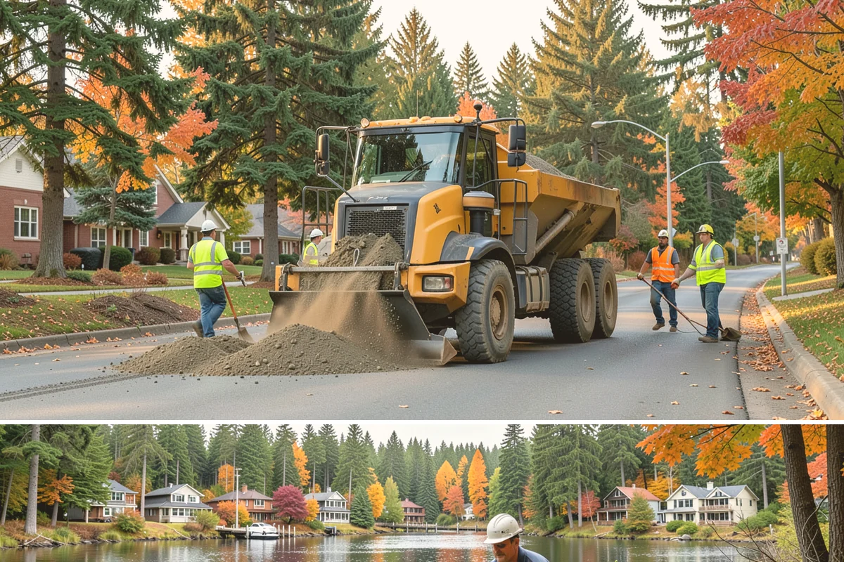 Parking Lot Paving in La Conner, Skagit County, WA - Lot paving is scheduled in summer to secure the dry, warm weather that quality compaction requires.