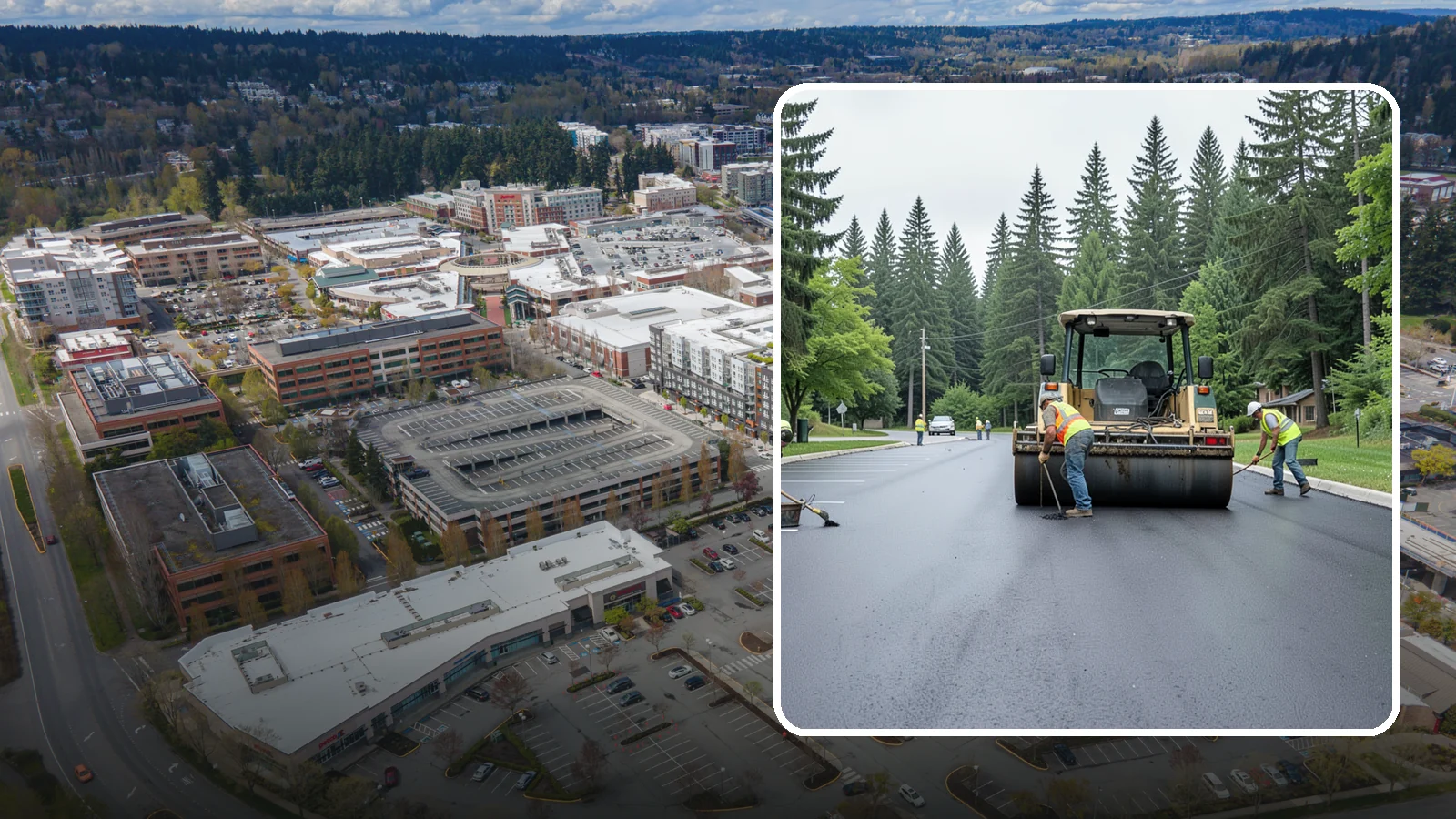 Parking Lot Paving in Redmond, King County, WA - Full-depth and overlay paving for municipal parking lots at facilities, parks, and transit sites.