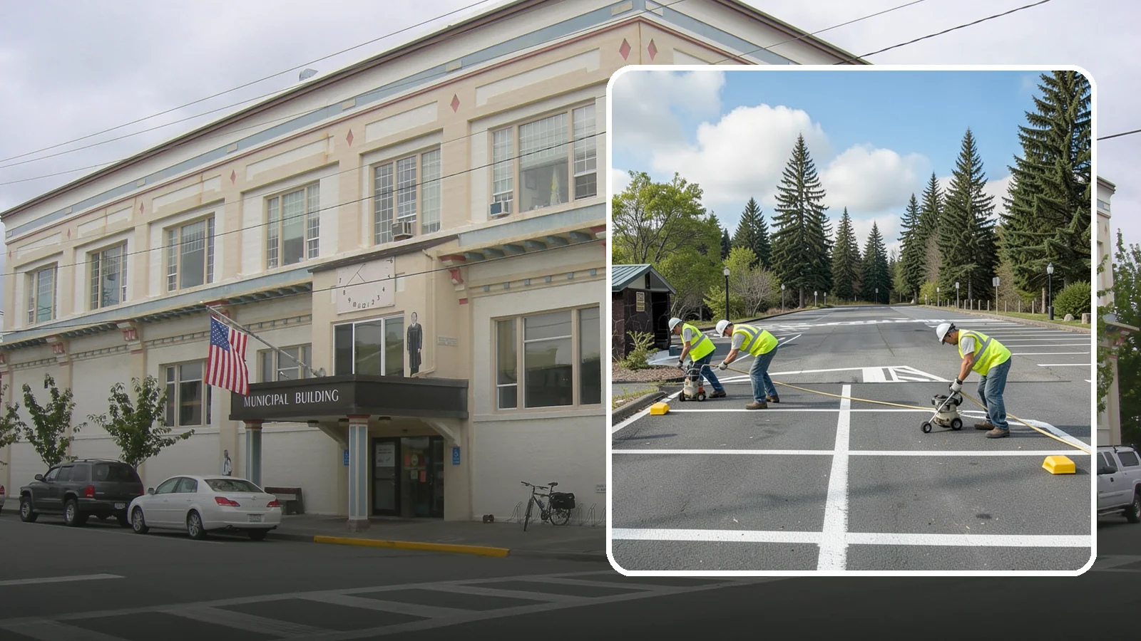 Parking Lot Restriping in Anacortes, Skagit County, WA - Restriping refreshes faded stalls and layouts in municipal and agency parking lots.