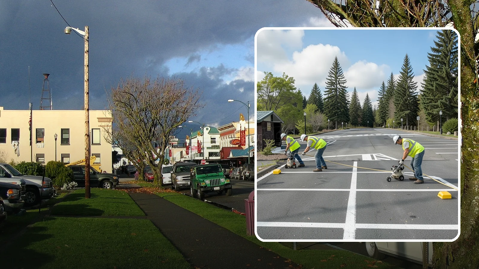 Parking Lot Restriping in Arlington, Snohomish County, WA - Restriping refreshes faded stalls and layouts in municipal and agency parking lots.
