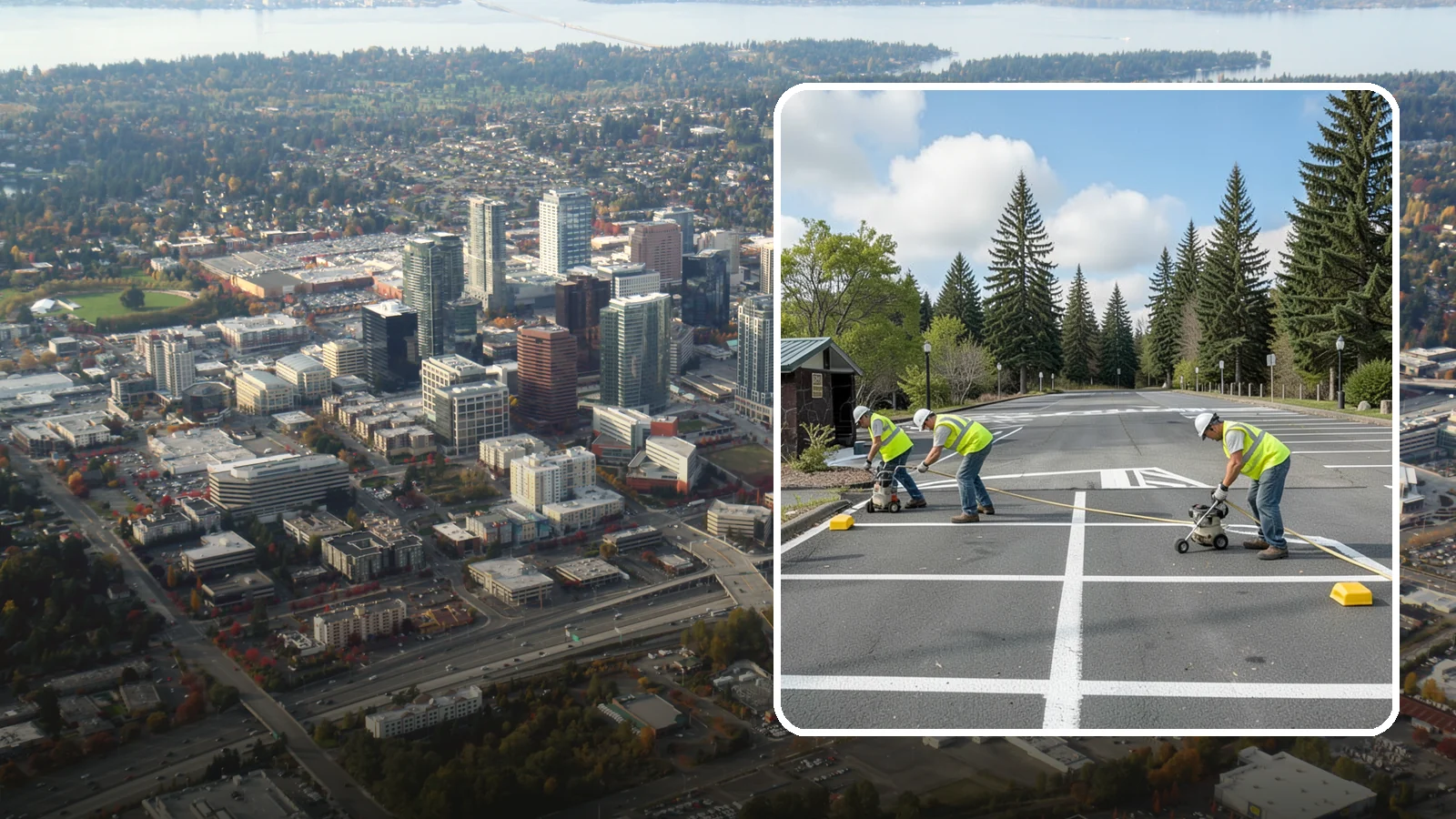 Parking Lot Restriping in Bellevue, King County, WA - Restriping refreshes faded stalls and layouts in municipal and agency parking lots.