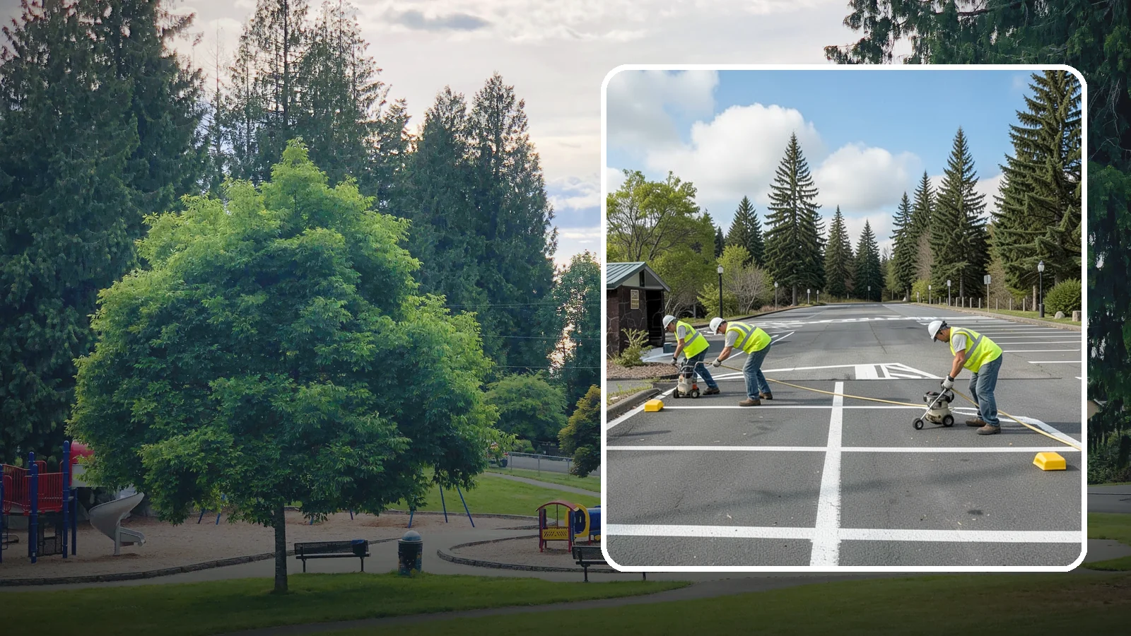 Parking Lot Restriping in Bonney Lake, Pierce County, WA - Restriping refreshes faded stalls and layouts in municipal and agency parking lots.