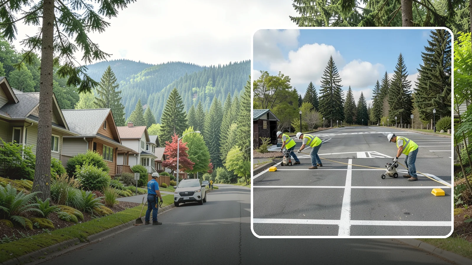 Parking Lot Restriping in Darrington, Snohomish County, WA - Restriping refreshes faded stalls and layouts in municipal and agency parking lots.