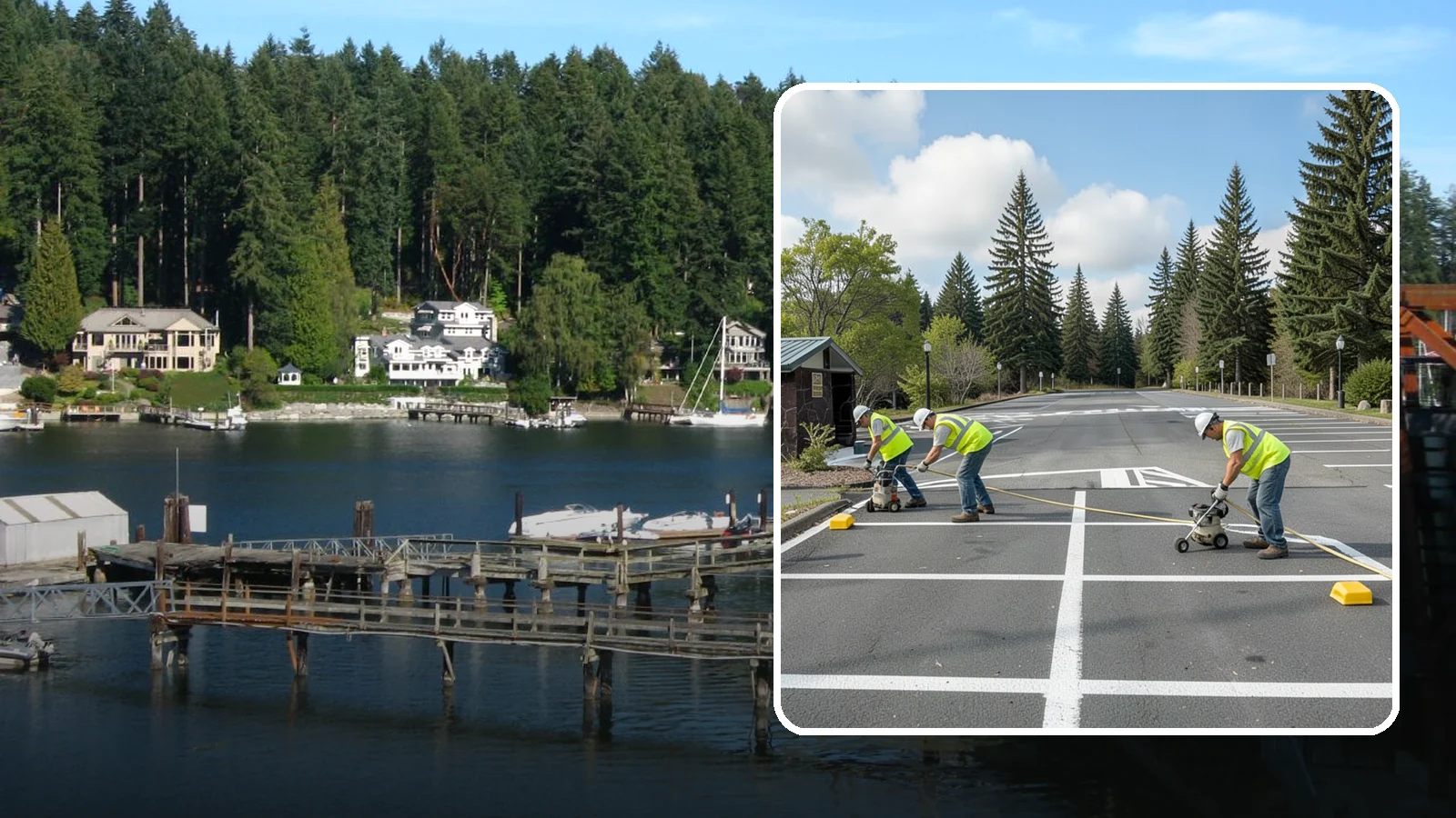 Parking Lot Restriping in Gig Harbor, Pierce County, WA - Restriping refreshes faded stalls and layouts in municipal and agency parking lots.