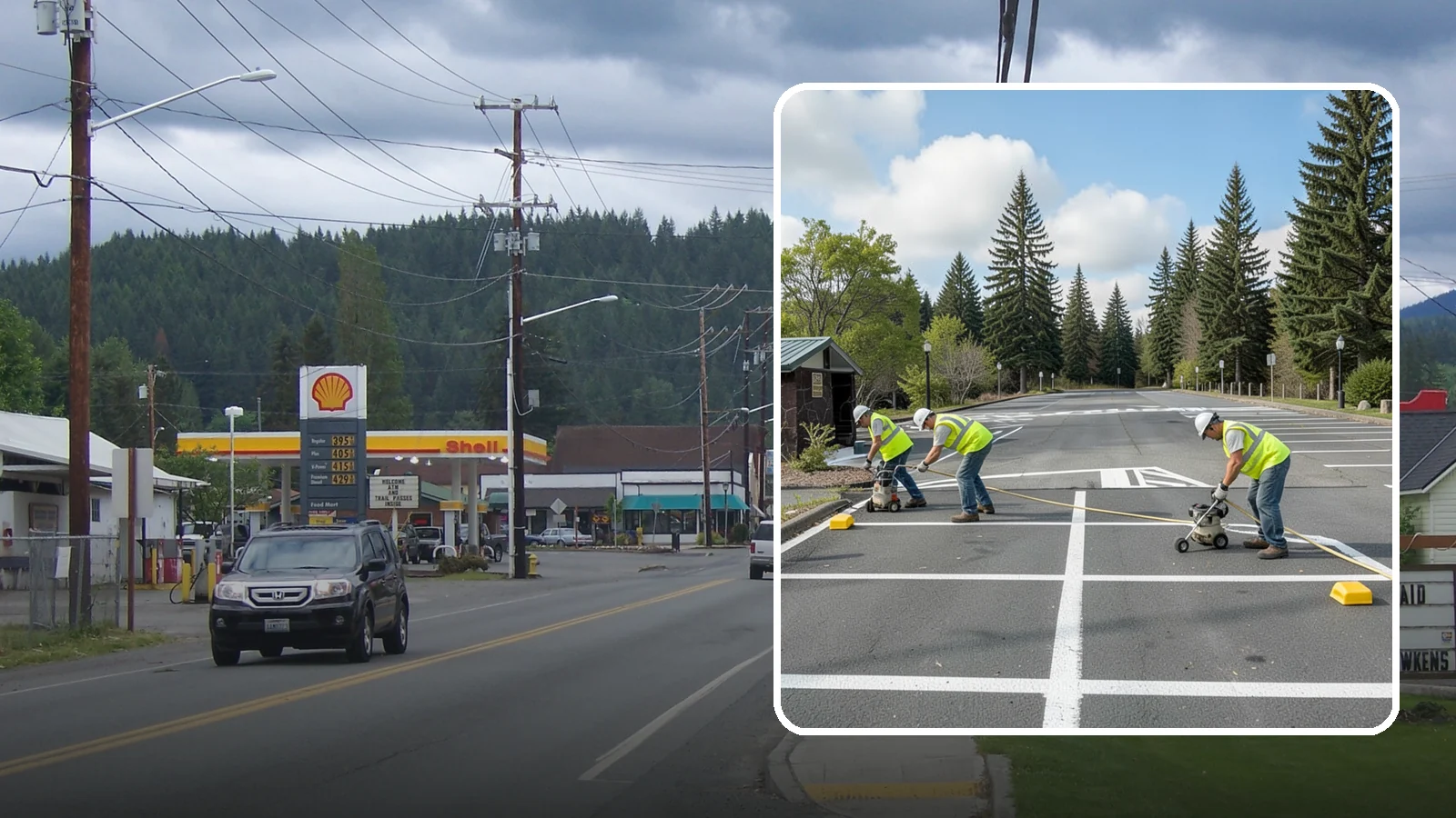 Parking Lot Restriping in Granite Falls, Snohomish County, WA - Restriping refreshes faded stalls and layouts in municipal and agency parking lots.
