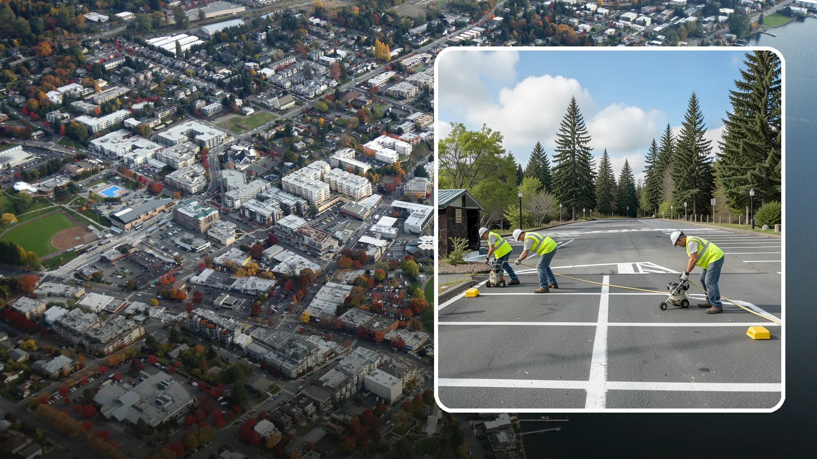 Parking Lot Restriping in Kirkland, King County, WA - Restriping refreshes faded stalls and layouts in municipal and agency parking lots.