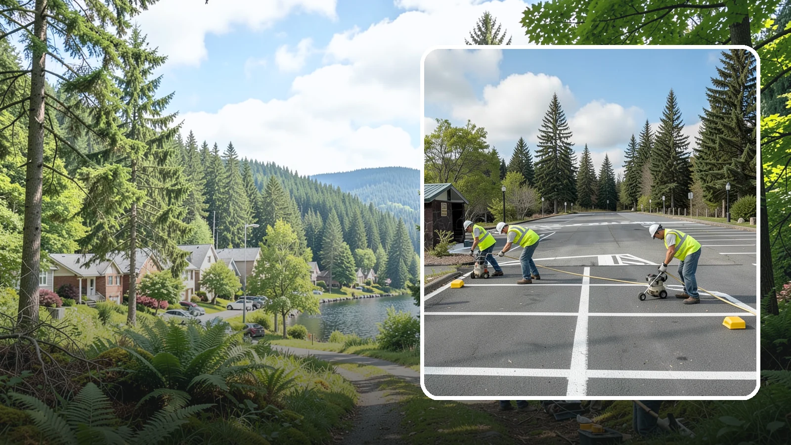Parking Lot Restriping in Lake Forest Park, King County, WA - Restriping refreshes faded stalls and layouts in municipal and agency parking lots.