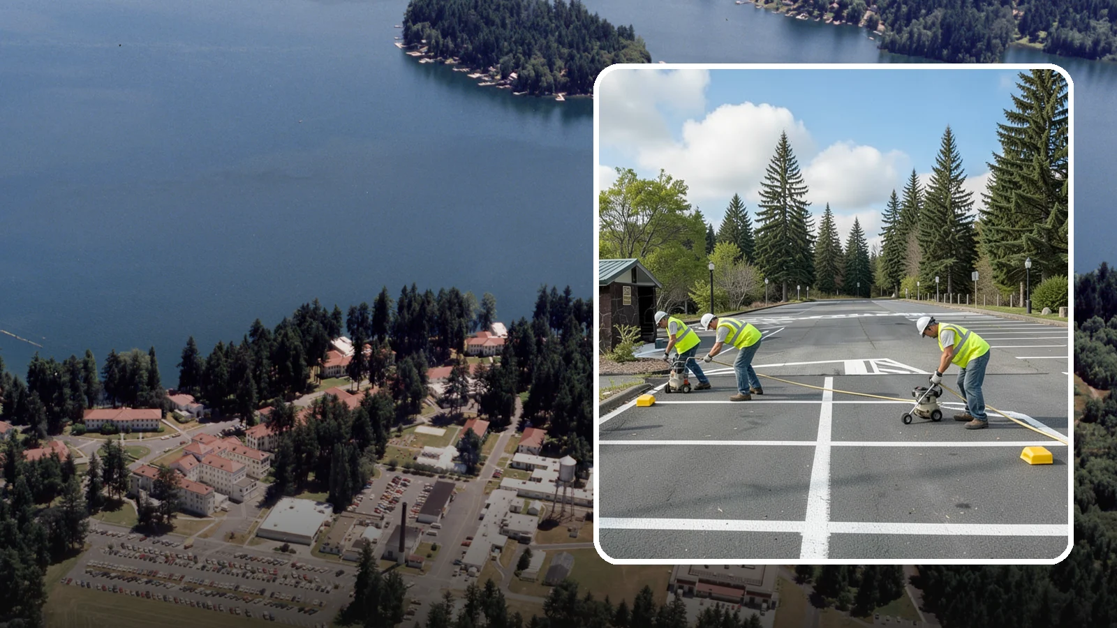 Parking Lot Restriping in Lakewood, Pierce County, WA - Restriping refreshes faded stalls and layouts in municipal and agency parking lots.
