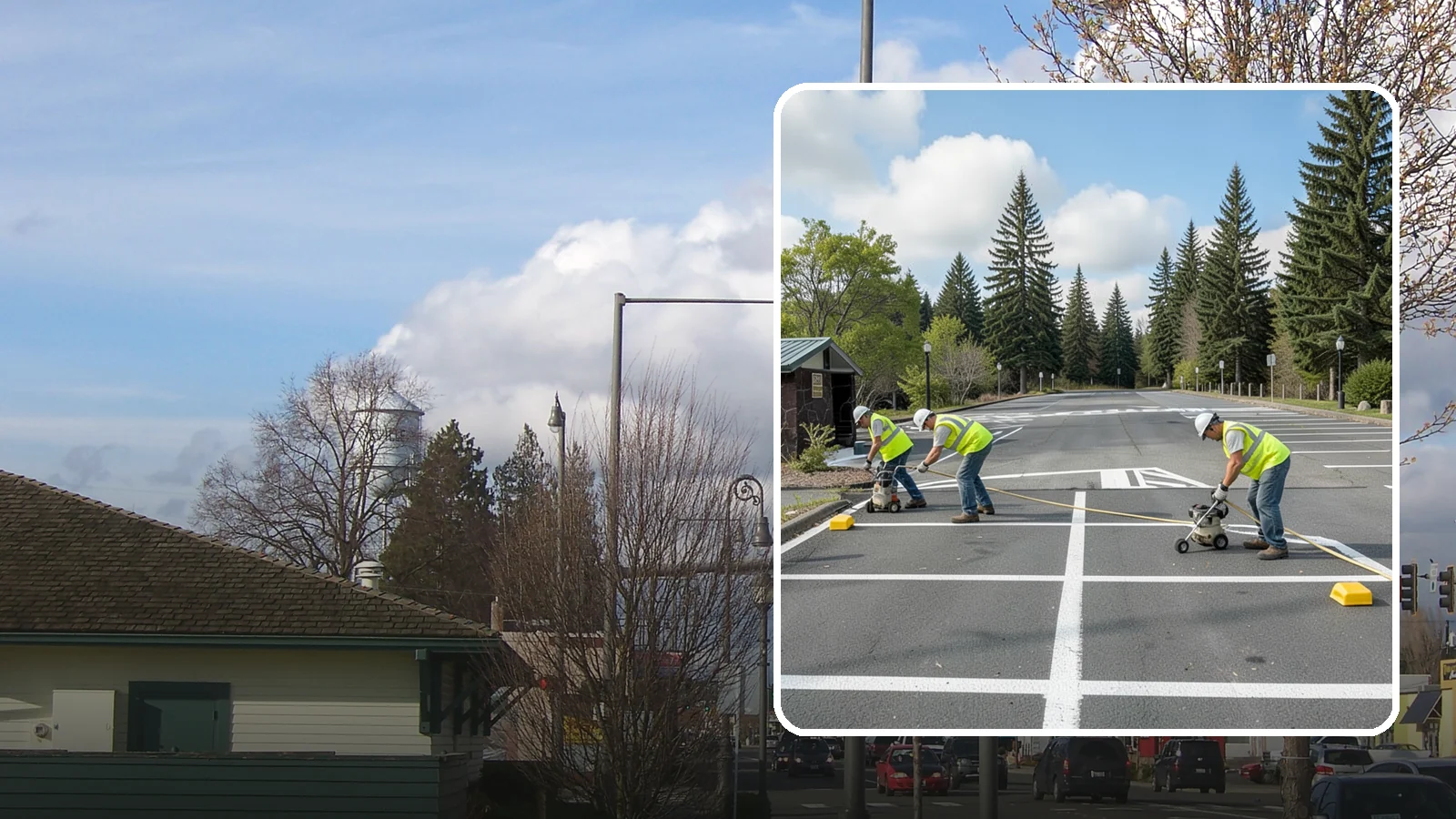 Parking Lot Restriping in Marysville, Snohomish County, WA - Restriping refreshes faded stalls and layouts in municipal and agency parking lots.