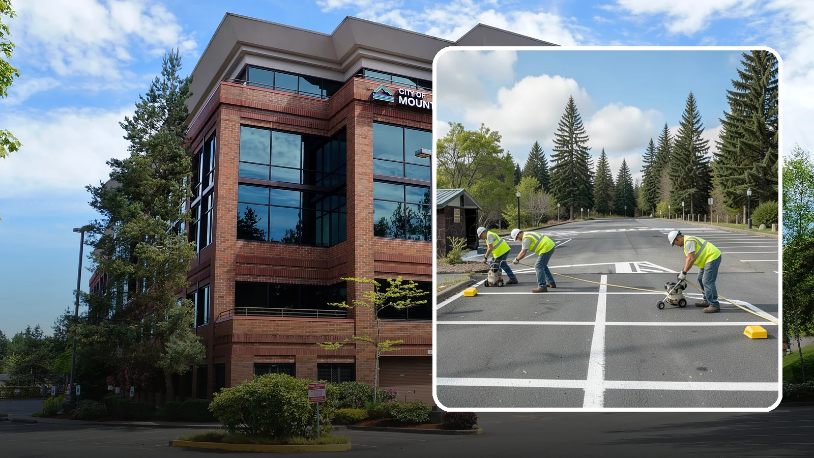 Parking Lot Restriping in Mountlake Terrace, Snohomish County, WA - Restriping refreshes faded stalls and layouts in municipal and agency parking lots.