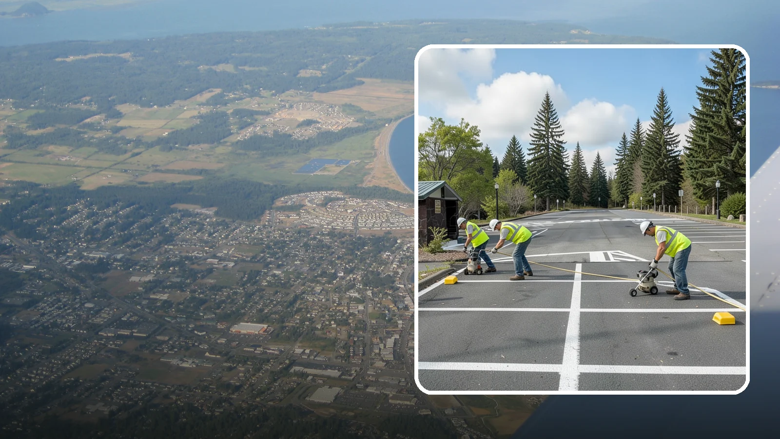 Parking Lot Restriping in Oak Harbor, Island County, WA - Restriping refreshes faded stalls and layouts in municipal and agency parking lots.