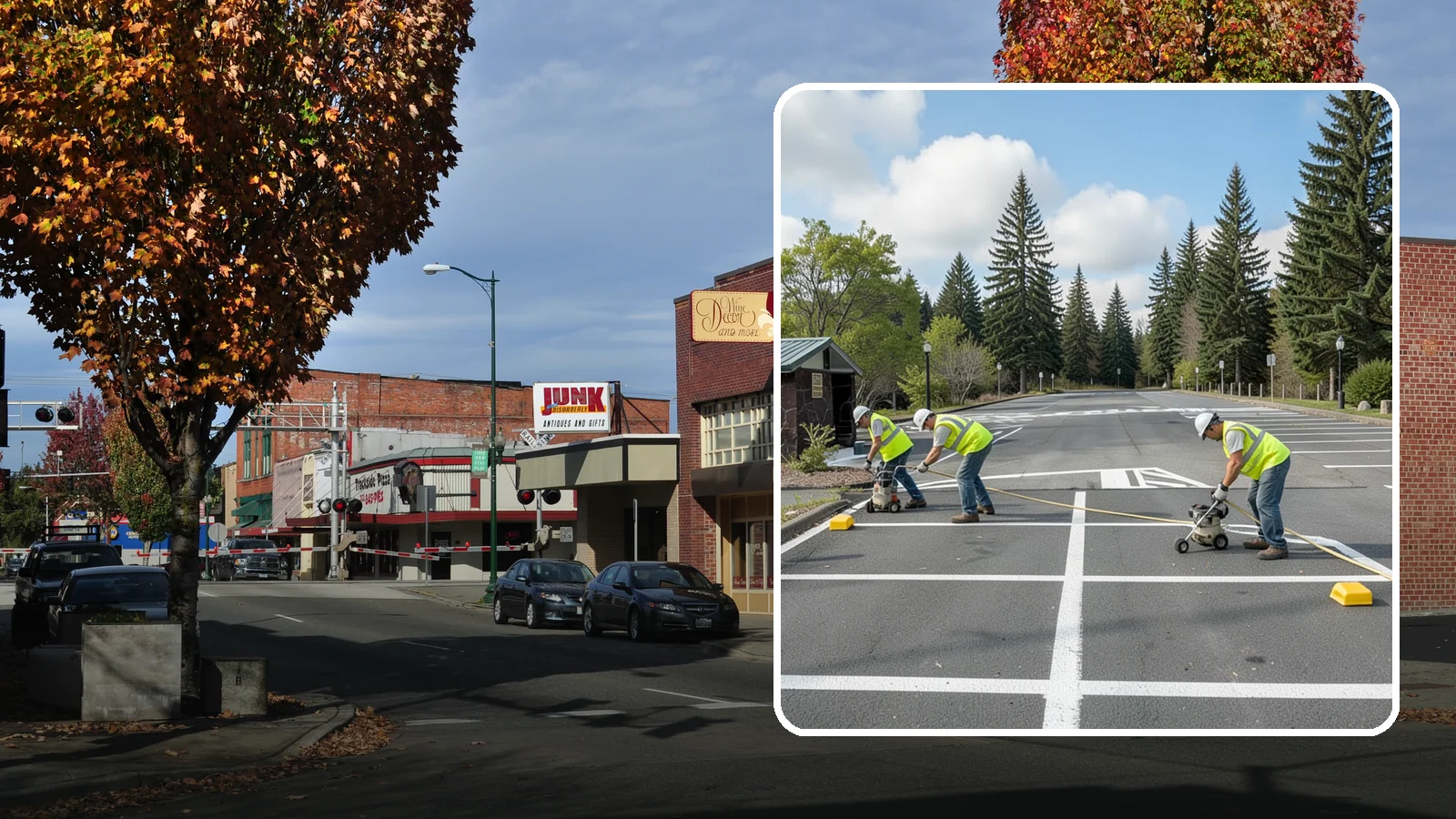 Parking Lot Restriping in Puyallup, Pierce County, WA - Restriping refreshes faded stalls and layouts in municipal and agency parking lots.