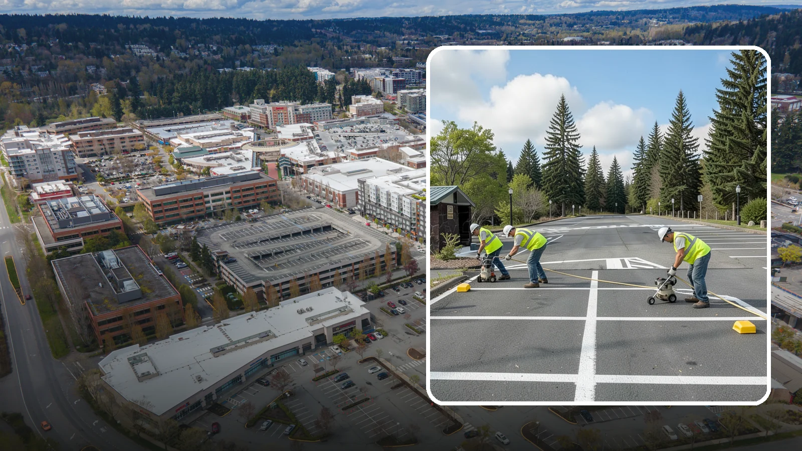 Parking Lot Restriping in Redmond, King County, WA - Restriping refreshes faded stalls and layouts in municipal and agency parking lots.