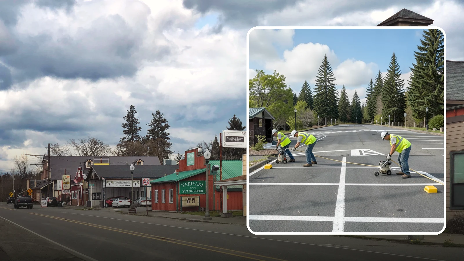Parking Lot Restriping in Roy, Pierce County, WA - Restriping refreshes faded stalls and layouts in municipal and agency parking lots.