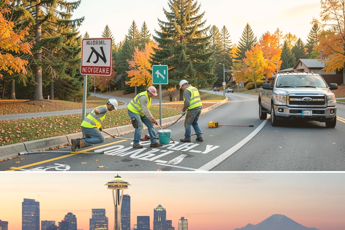 Parking Lot Restriping in Seattle, King County, WA - Dry summer weather delivers the best adhesion and lets crews close sections of lot with minimal disruption.