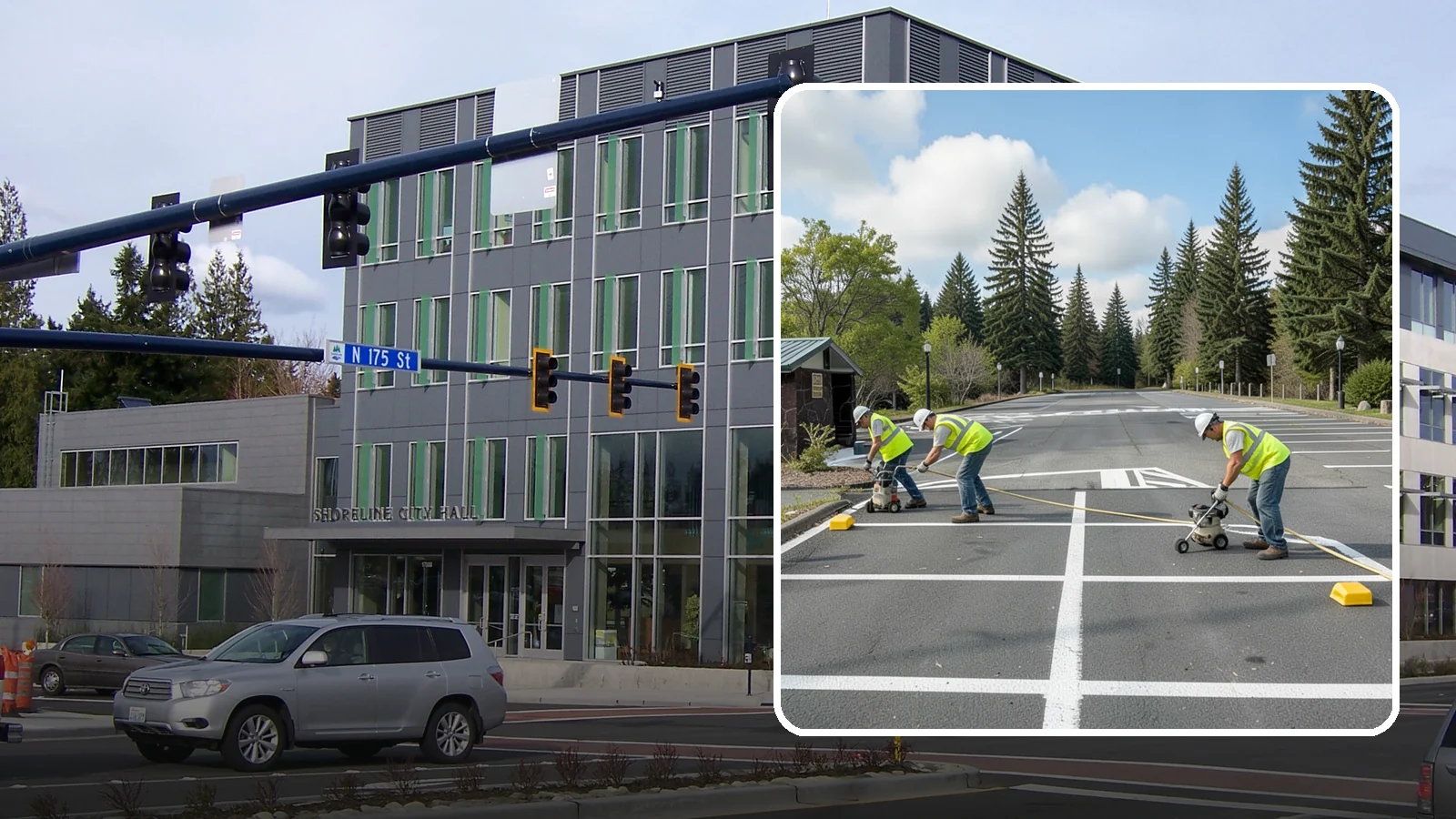 Parking Lot Restriping in Shoreline, King County, WA - Restriping refreshes faded stalls and layouts in municipal and agency parking lots.